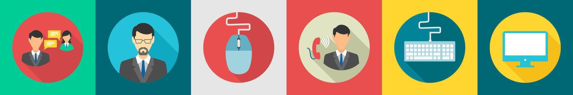 A set of 6 Business icons as discussion, businessman, mouse vector