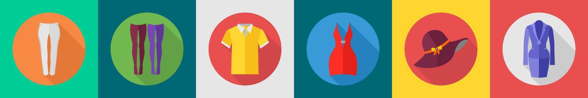 A set of 6 Clothes icons as jegging, jeggings, t shirt vector