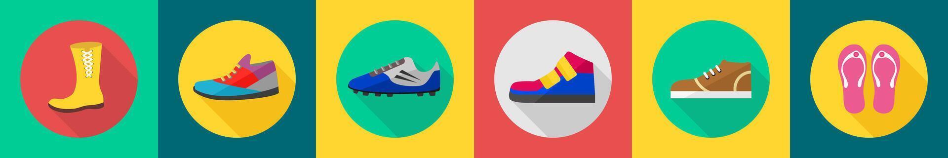 A set of 6 Clothes icons as long shoes, shoes, skate shoe vector