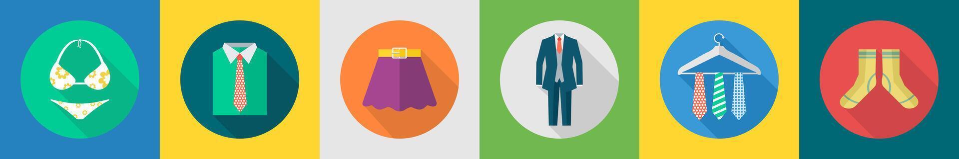 A set of 6 Clothes icons as bikini, shirt, skirt vector