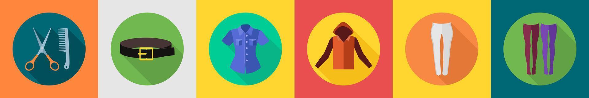 A set of 6 Clothes icons as comb mirror, belt, shirt vector