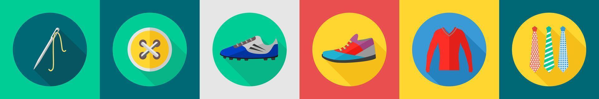 A set of 6 Clothes icons as needle, button, skate shoe vector