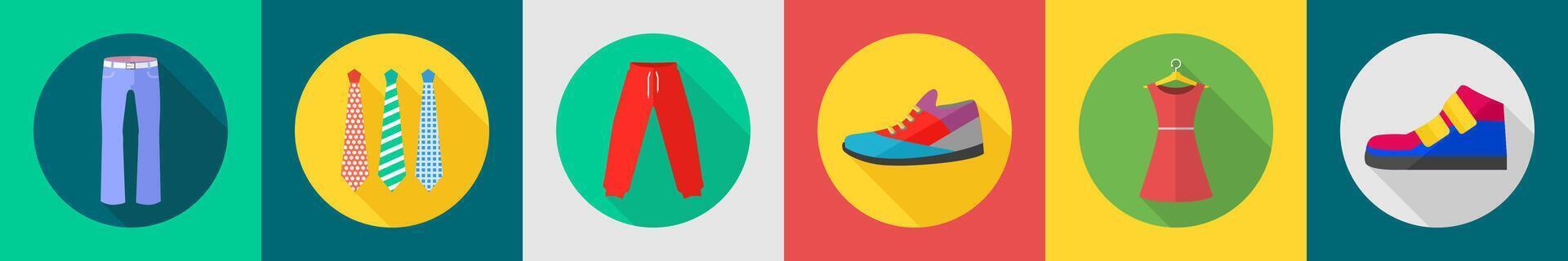 A set of 6 Clothes icons as pant, tie, trouser vector