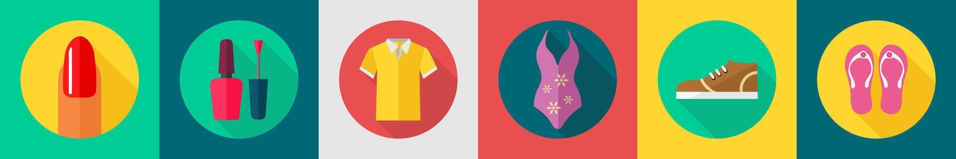 A set of 6 Clothes icons as nail, nail polish, t shirt vector