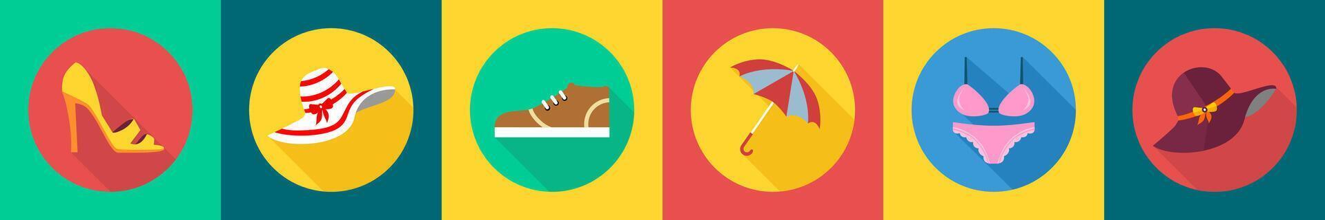 A set of 6 Clothes icons as heels, hat, shoes vector