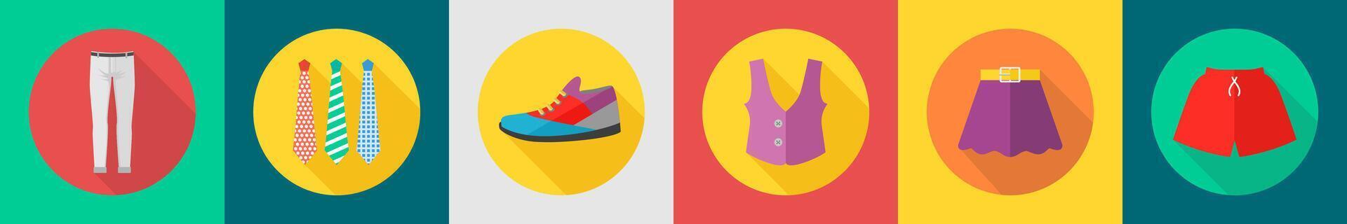 A set of 6 Clothes icons as pant, tie, shoe vector