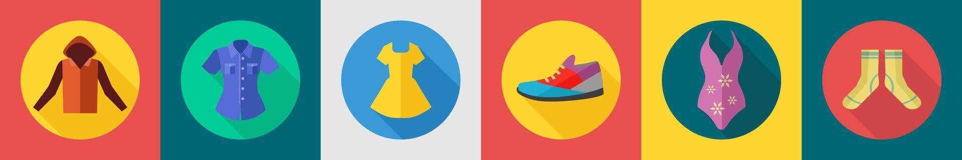 A set of 6 Clothes icons as jacket, shirt, frock vector