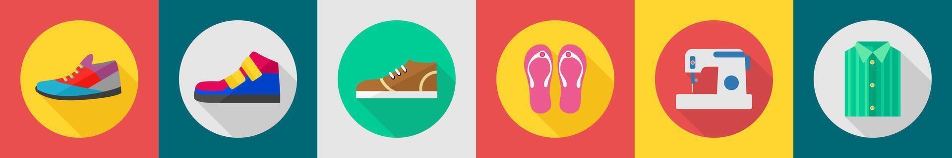 A set of 6 Clothes icons as shoe, slippers, sewing machine vector