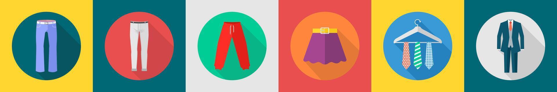 A set of 6 Clothes icons as pant, trouser, shirt vector