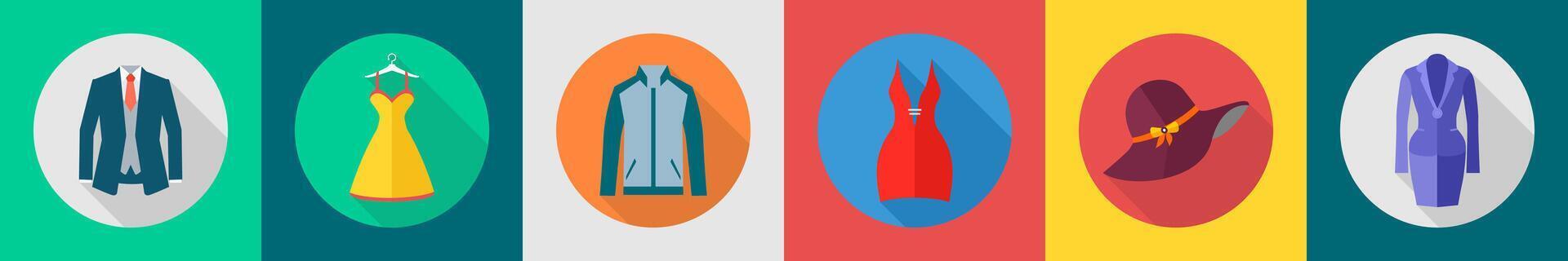 A set of 6 Clothes icons as blazer, dress, jacket vector