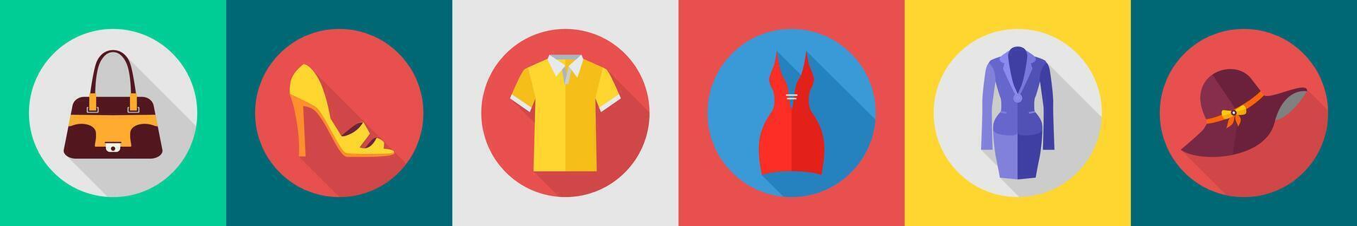 A set of 6 Clothes icons as purse, heels, t shirt vector