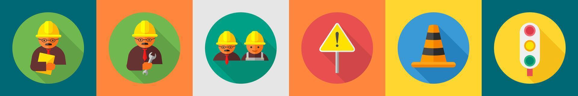 A set of 6 construction icons as architecture, constructor, alert vector