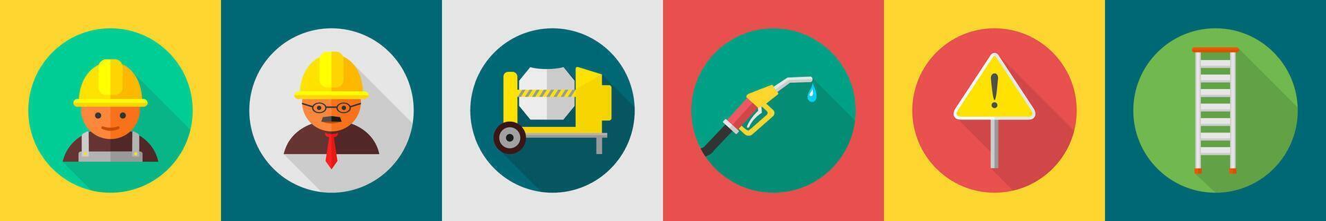A set of 6 construction icons as architect, concrete mixer, fuel vector