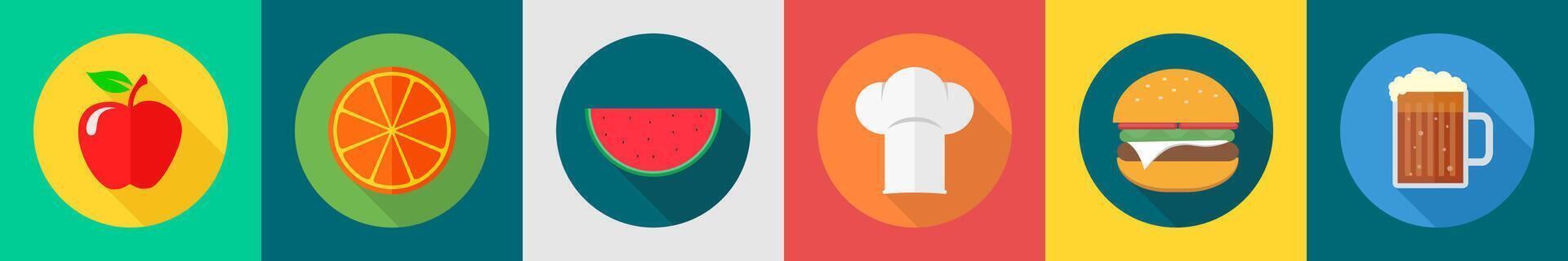 A set of 6 Food icons as apple, lemon slice, watermelon vector
