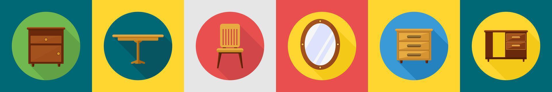 A set of 6 furniture icons as drawer, table, chair vector