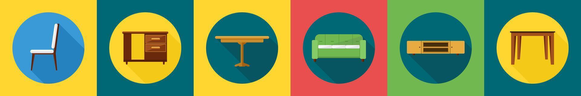 A set of 6 furniture icons as chair, office table, table vector