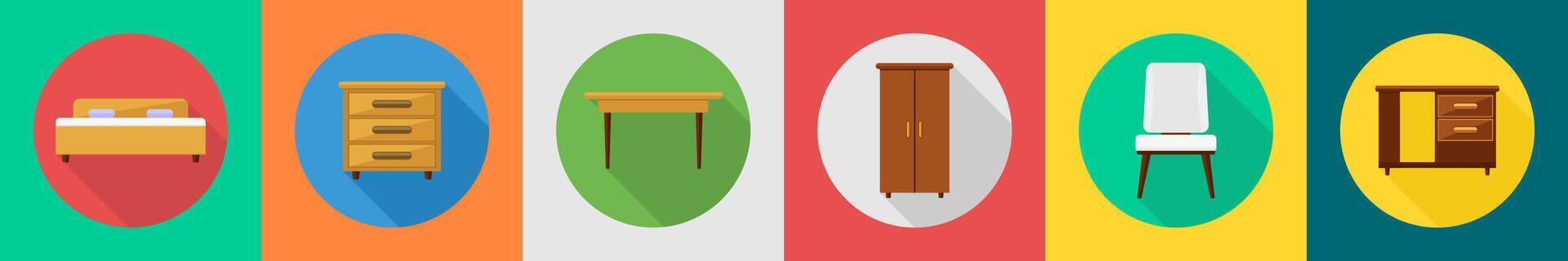 A set of 6 furniture icons as bed, drawers, table vector