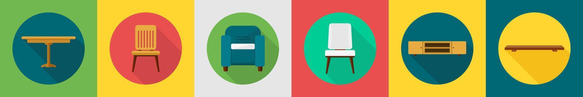A set of 6 furniture icons as table, chair, sofa vector
