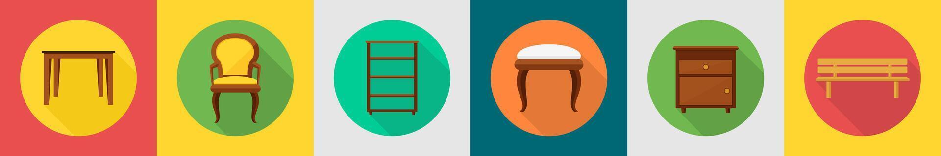 A set of 6 furniture icons as table, chair, rack vector