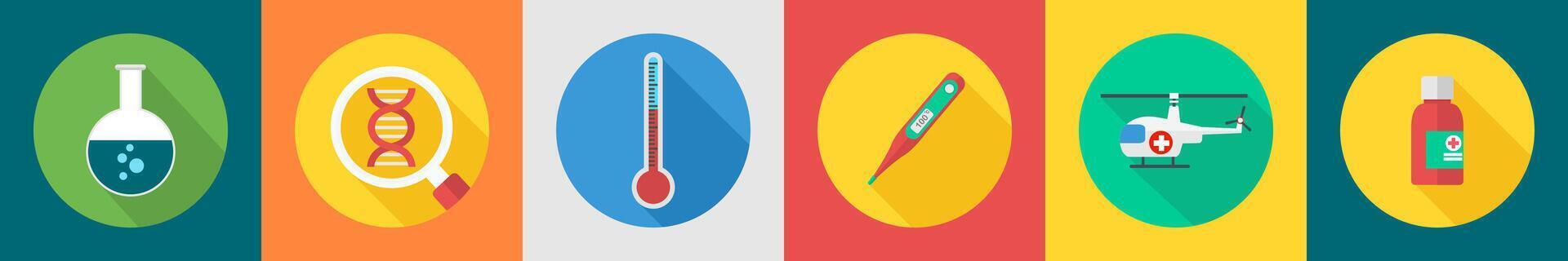 A set of 6 Medical icons as flask, dna search, thermometer vector