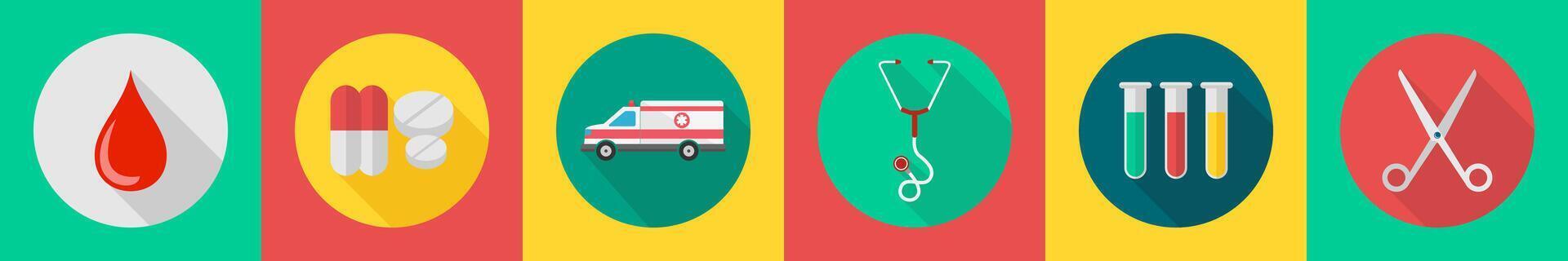 A set of 6 Medical icons as blood donation, pills, ambulance vector