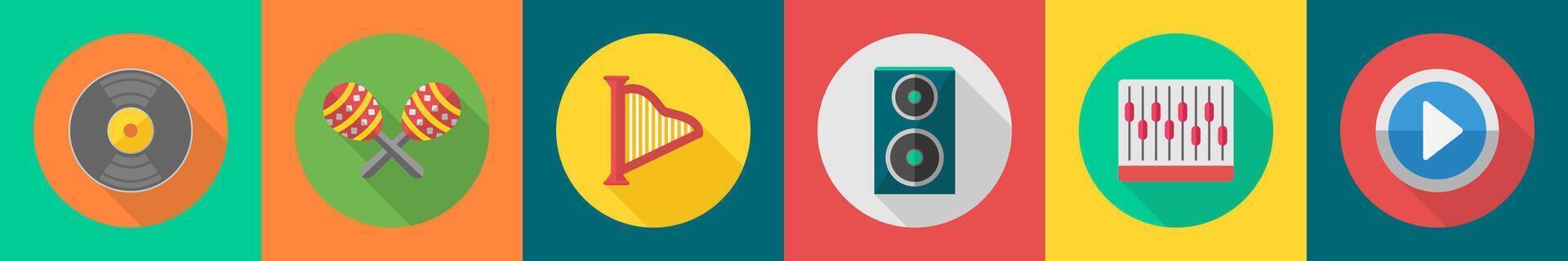 A set of 6 music icons as cd, macaras, harp vector