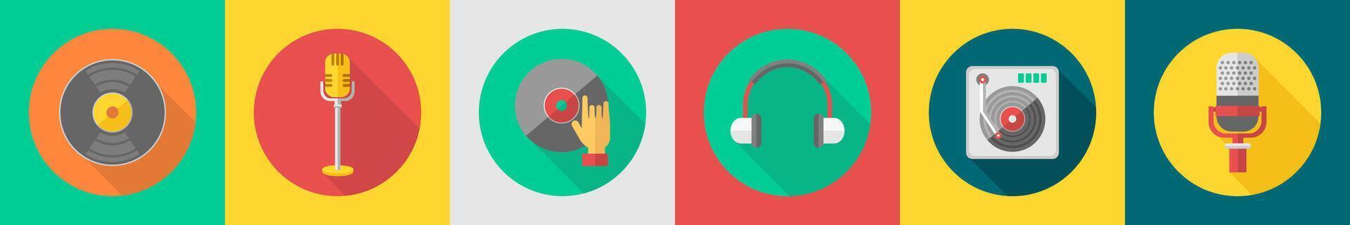 A set of 6 music icons as cd, mic, headphone vector