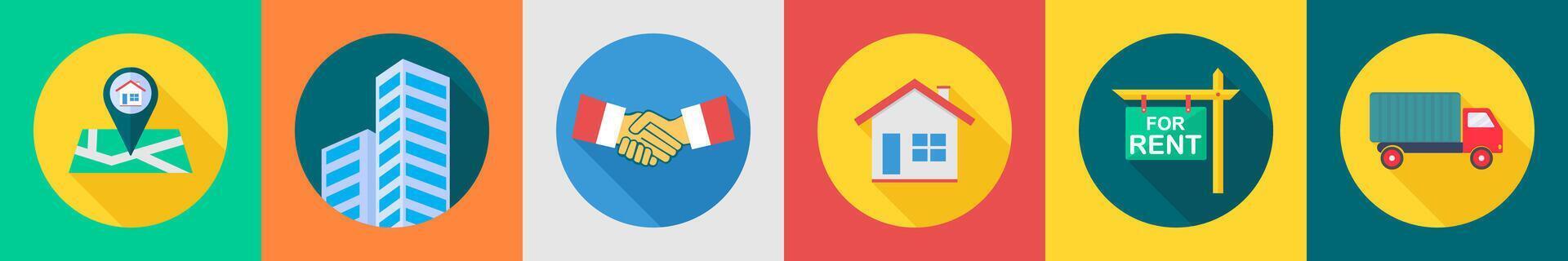 A set of 6 Real Estate icons as home location, building, partners vector