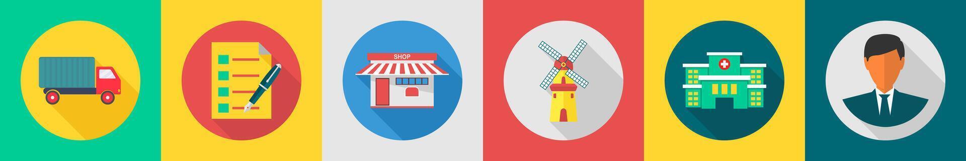 A set of 6 Real Estate icons as truck, list, shop vector