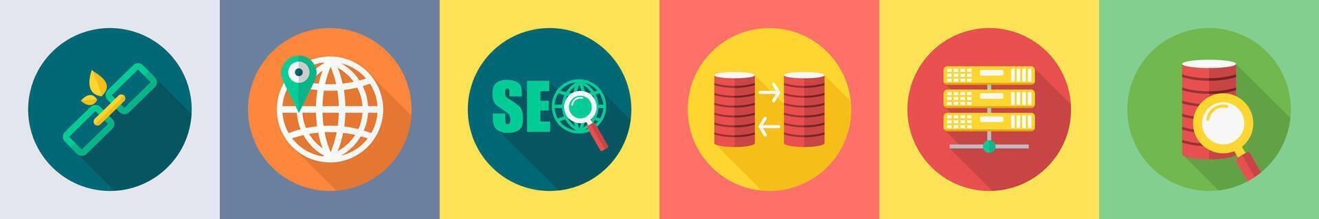 A set of 6 SEO icons as link, global location, seo vector