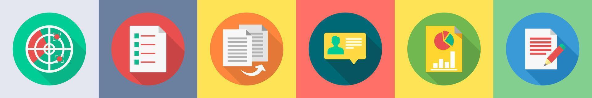 A set of 6 SEO icons as finder, list, duplicate page, id card vector