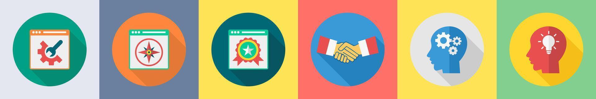 A set of 6 SEO icons as management, webpage, website ratings vector
