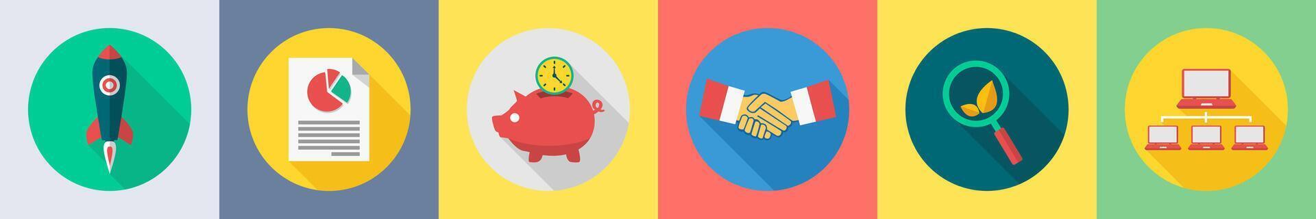 A set of 6 SEO icons as start up, chart, money savings vector