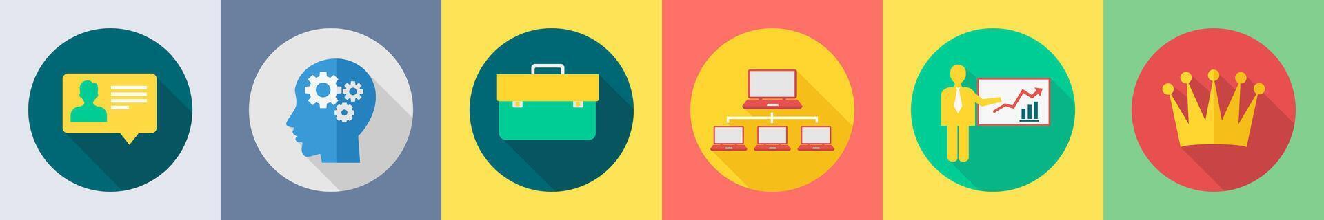 A set of 6 SEO icons as id card, management, portfolio vector