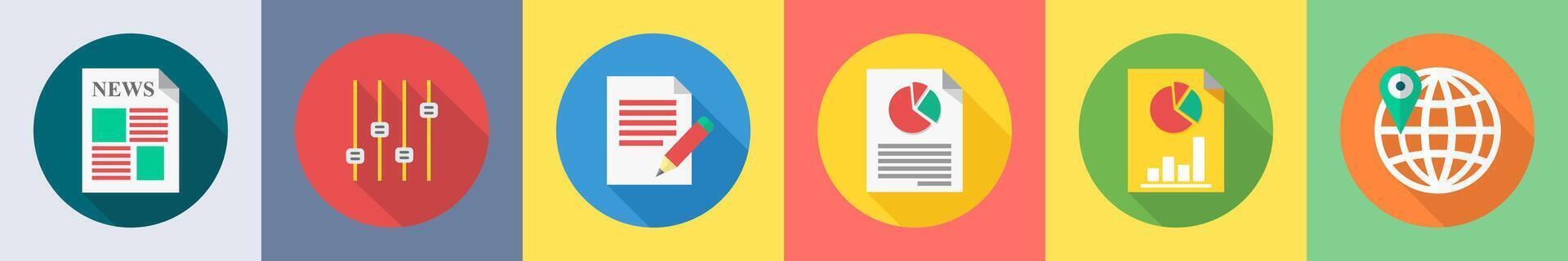 A set of 6 SEO icons as graph, music equalizer, edit content vector