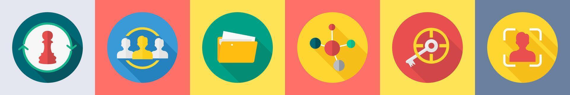 A set of 6 SEO icons as strategy, duties transfer, folder vector