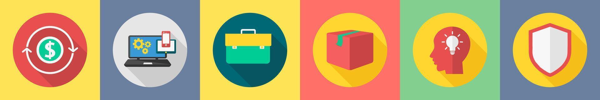 A set of 6 SEO icons as money, responsive, portfolio vector