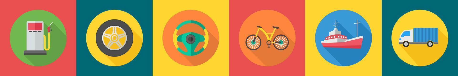 A set of 6 transport icons as fuel, wheel, steering vector