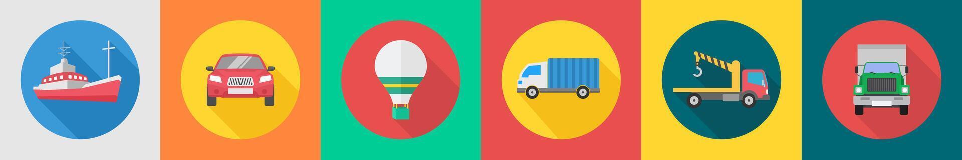 A set of 6 transport icons as cruise, car, parachute vector