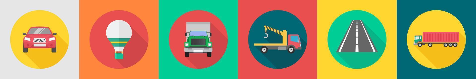 A set of 6 transport icons as car, parachute, truck vector