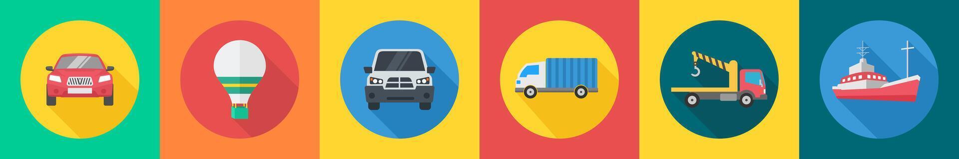 A set of 6 transport icons as car, parachute, truck vector