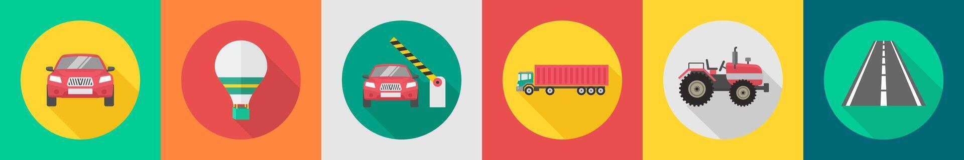 A set of 6 transport icons as car, parachute, barrier gate vector