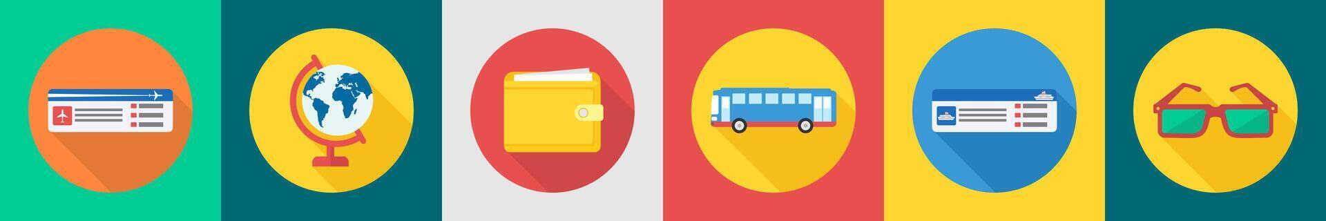 A set of 6 travel icons as plane ticket, globe, wallet vector