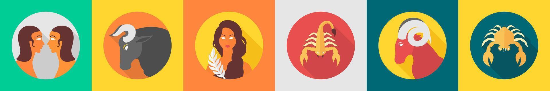 A set of 6 zodiac icons as gemini, taurus, virgo vector