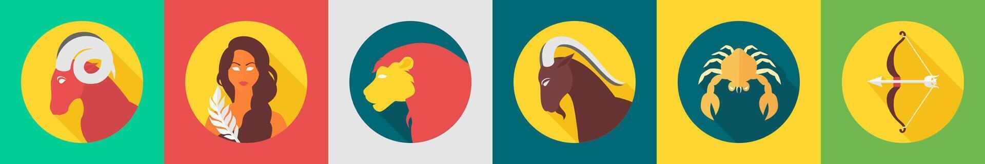 A set of 6 zodiac icons as aries, virgo, leo vector