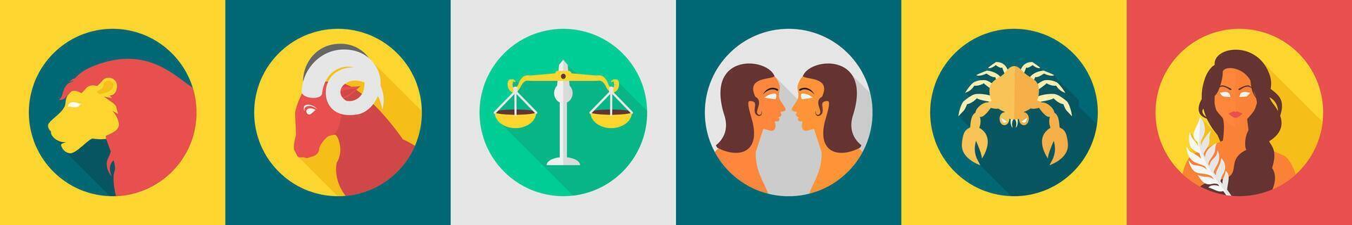 A set of 6 zodiac icons as leo, aries, libra vector