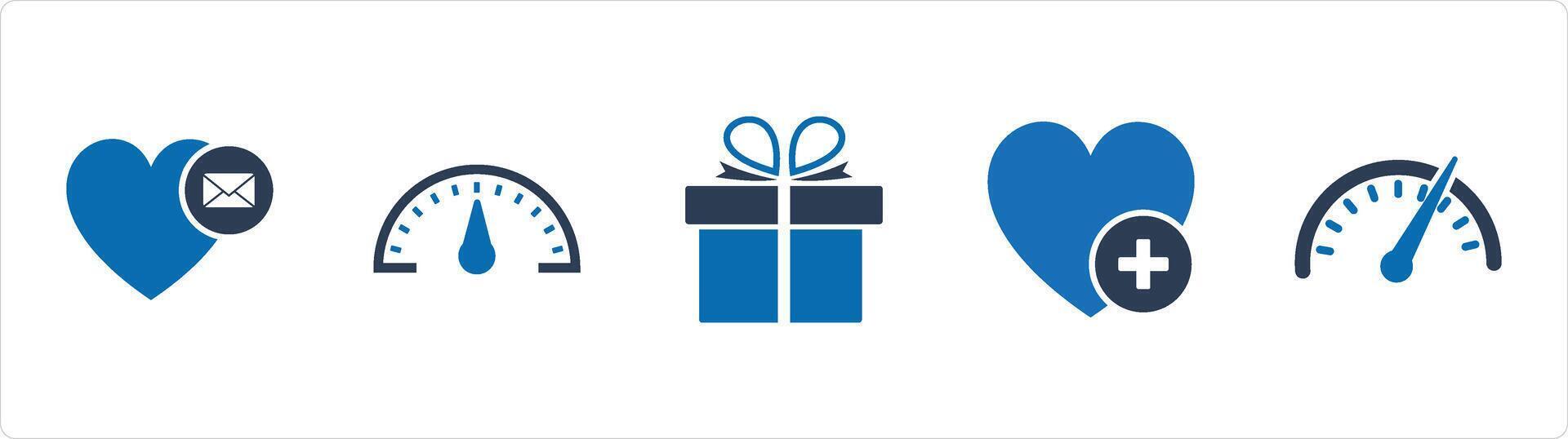 A set of 5 Business icons as love notification, speed, present vector