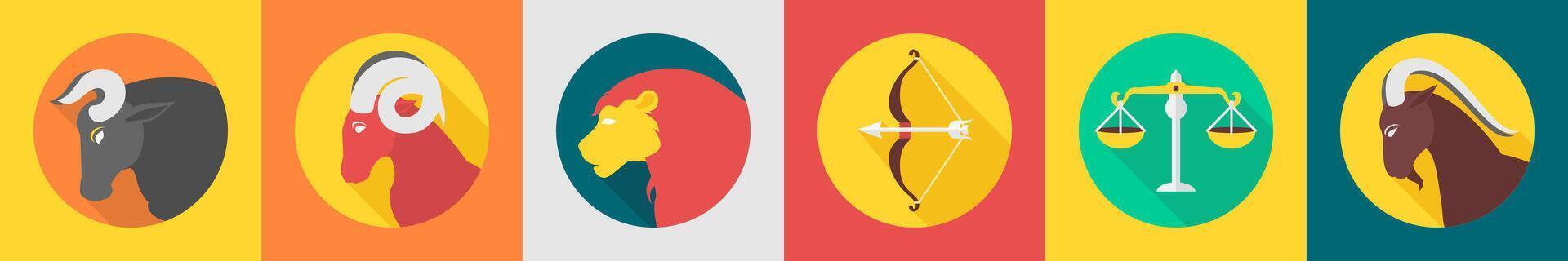 A set of 6 zodiac icons as taurus, aries, leo vector