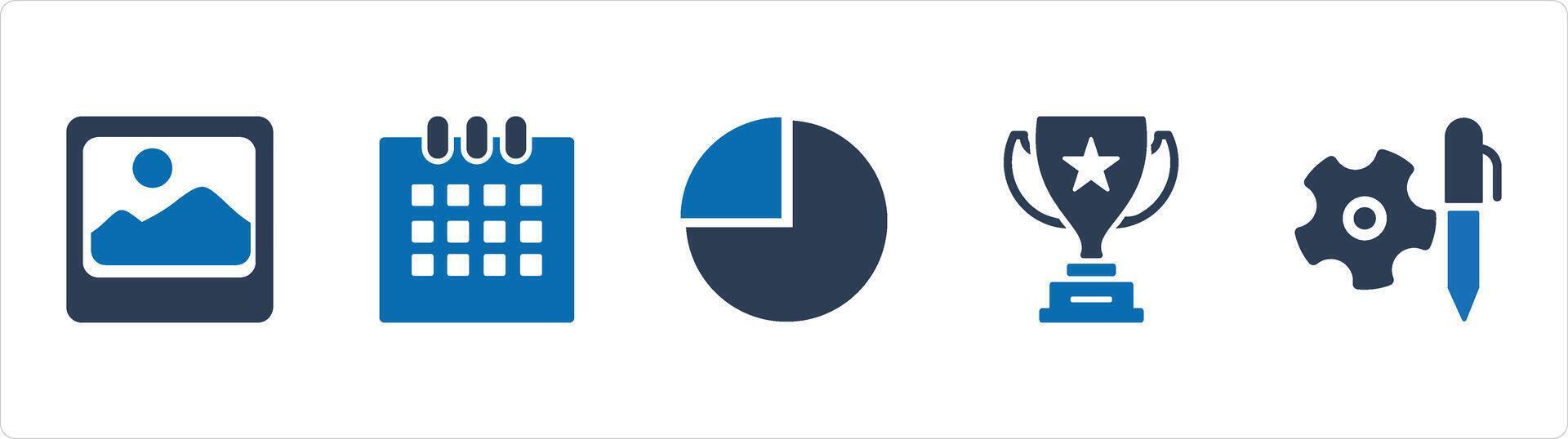 A set of 5 Business icons as gallery, calendar, pie chart vector