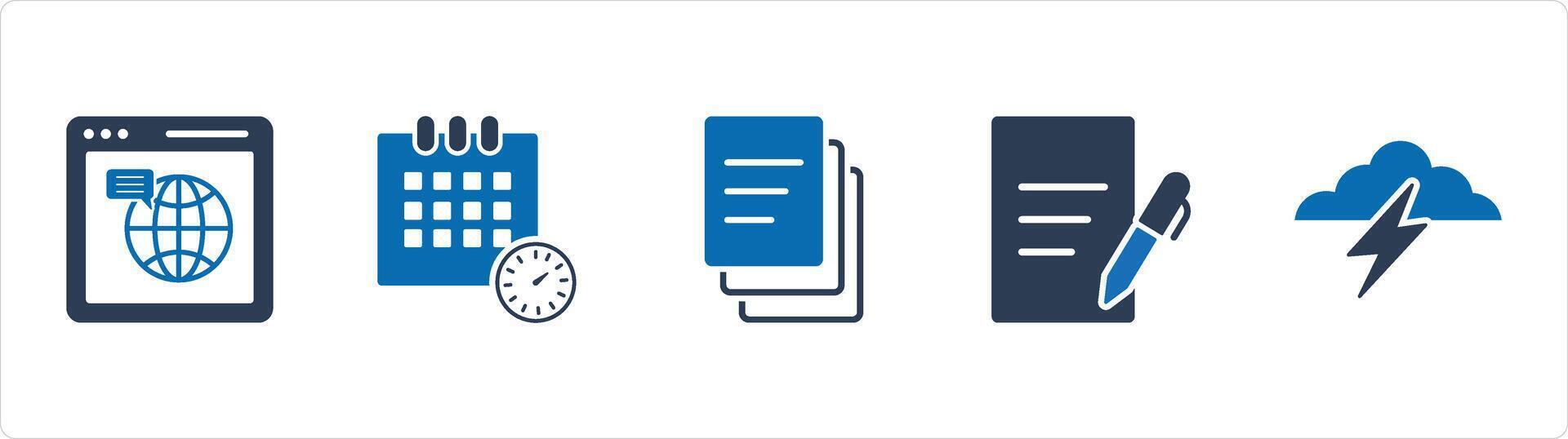 A set of 5 Business icons as web browser, schedule, duplicate copy vector